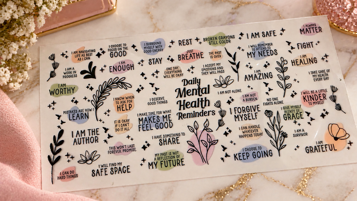 ✨ UV DTF – Daily Mental Health Reminders ✨ 16oz