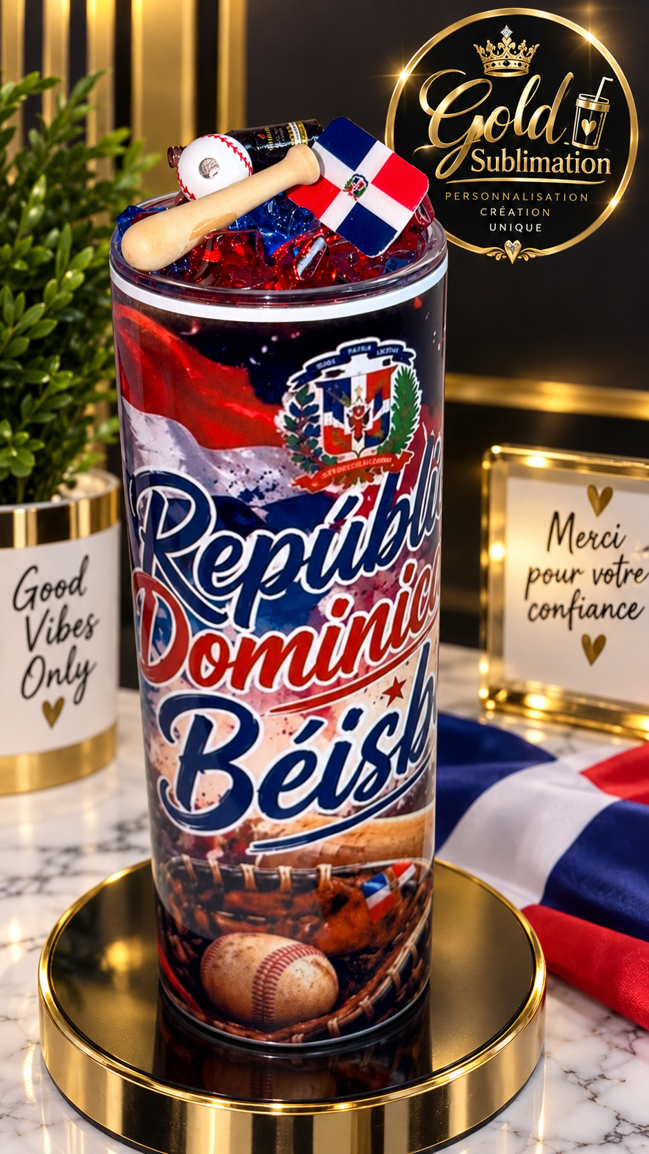 🇩🇴⚾ Gobelet personnalisé – Fierté Dominicaine 🇩🇴 20oz
