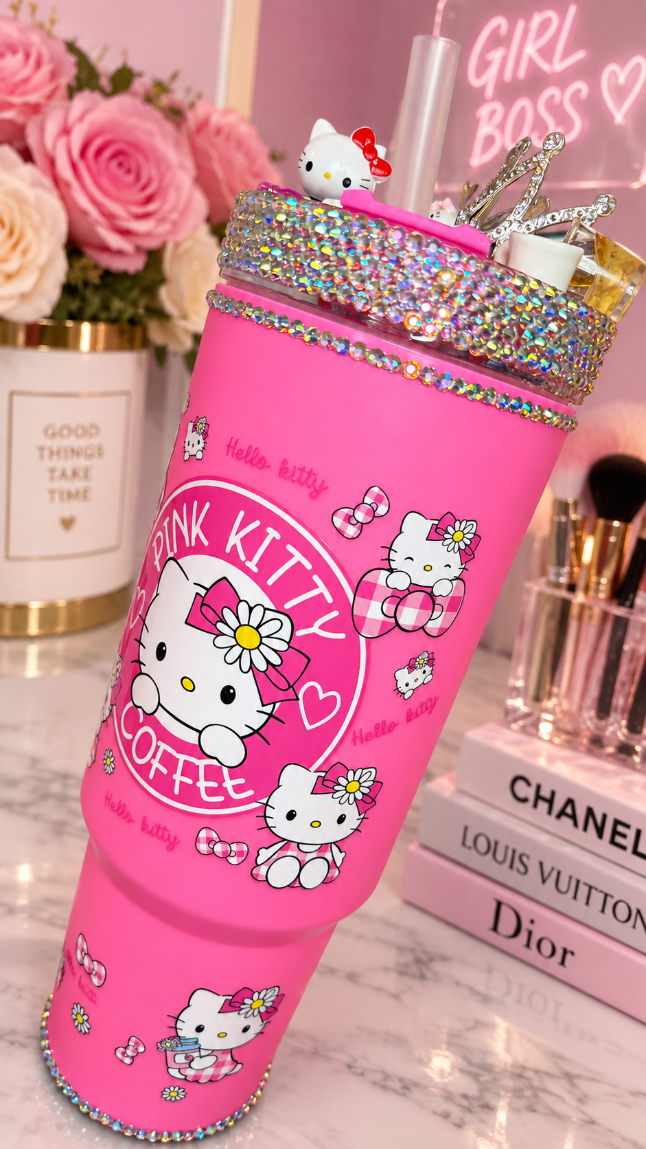 💕✨ TUMBLER HELLO KITTY PERSONNALISÉ – PINK KITTY COFFEE ✨💕 40oz