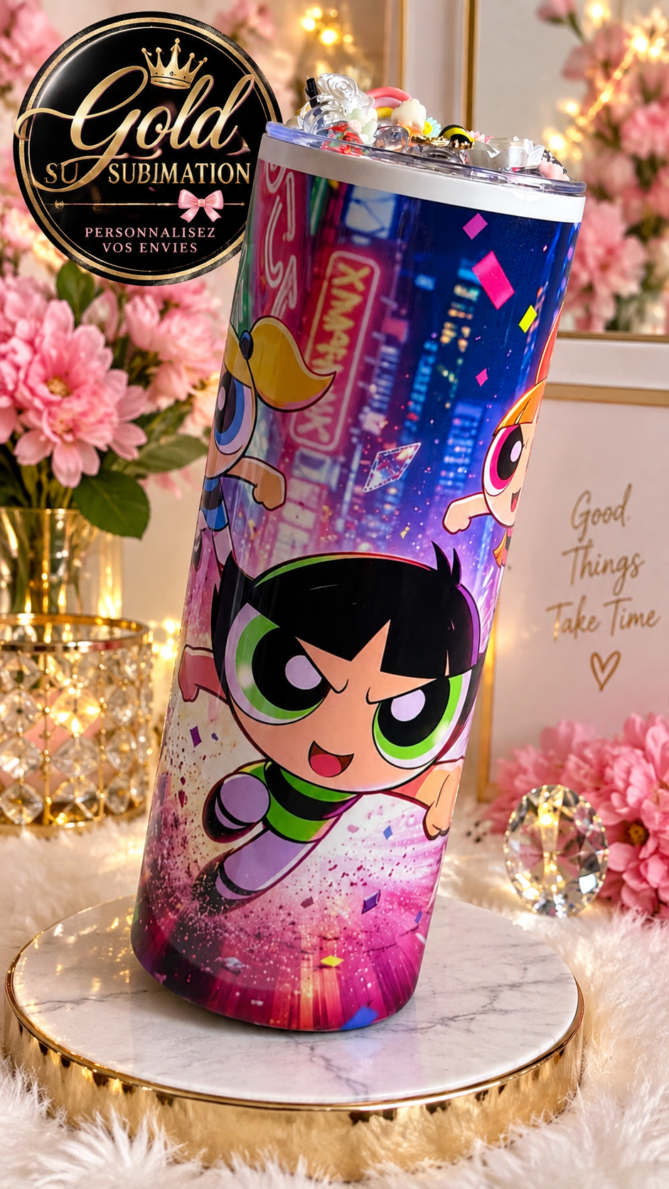 ✨ Verre personnalisé Powerpuff Girls – Gold Sublimation ✨