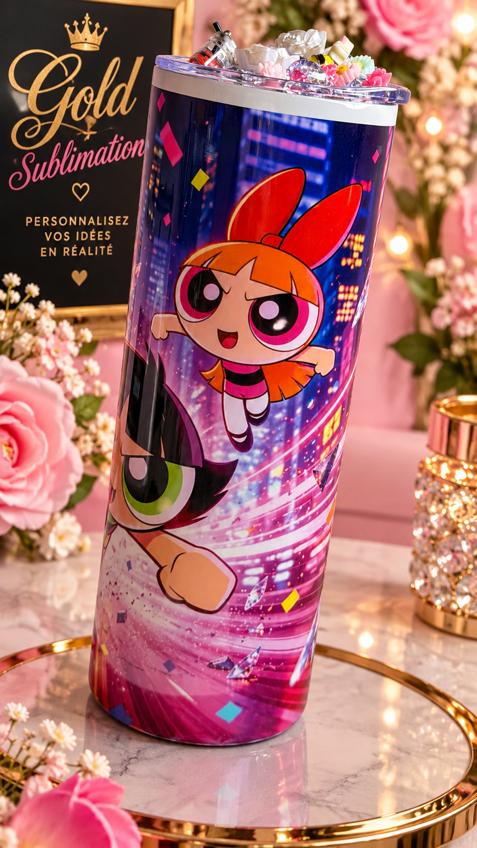 ✨ Verre personnalisé Powerpuff Girls – Gold Sublimation ✨