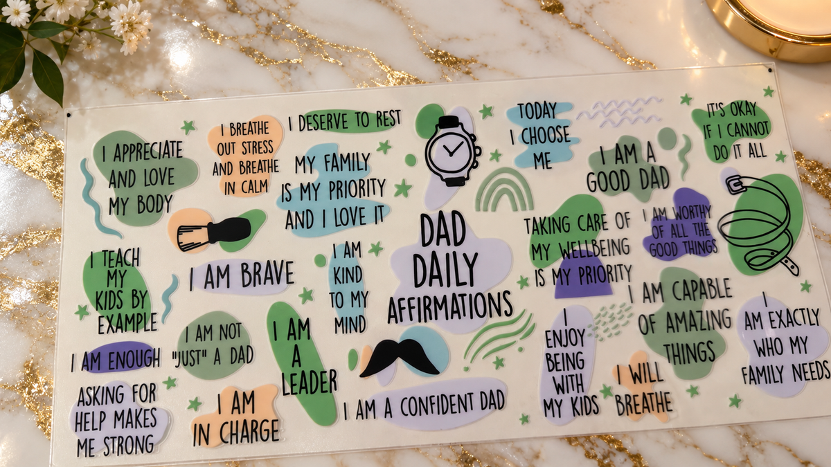 ✨ UV DTF – Affirmations quotidiennes pour papa ✨ 16oz