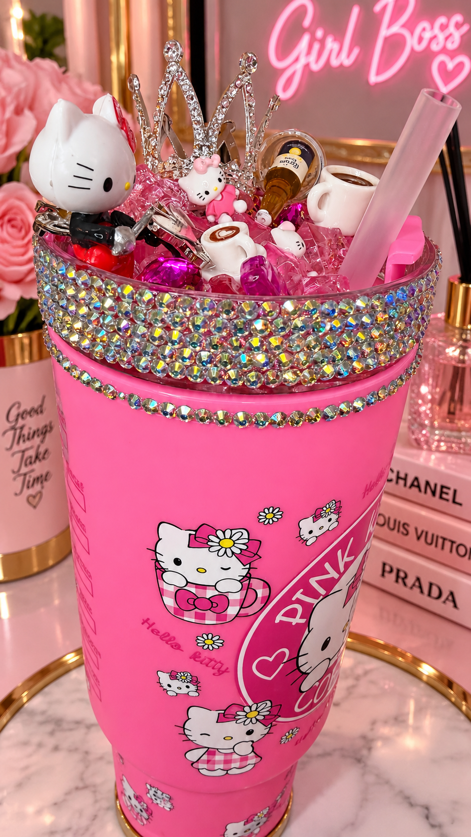 💕✨ TUMBLER HELLO KITTY PERSONNALISÉ – PINK KITTY COFFEE ✨💕 40oz
