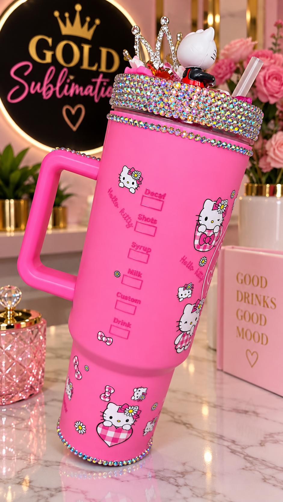 💕✨ TUMBLER HELLO KITTY PERSONNALISÉ – PINK KITTY COFFEE ✨💕 40oz