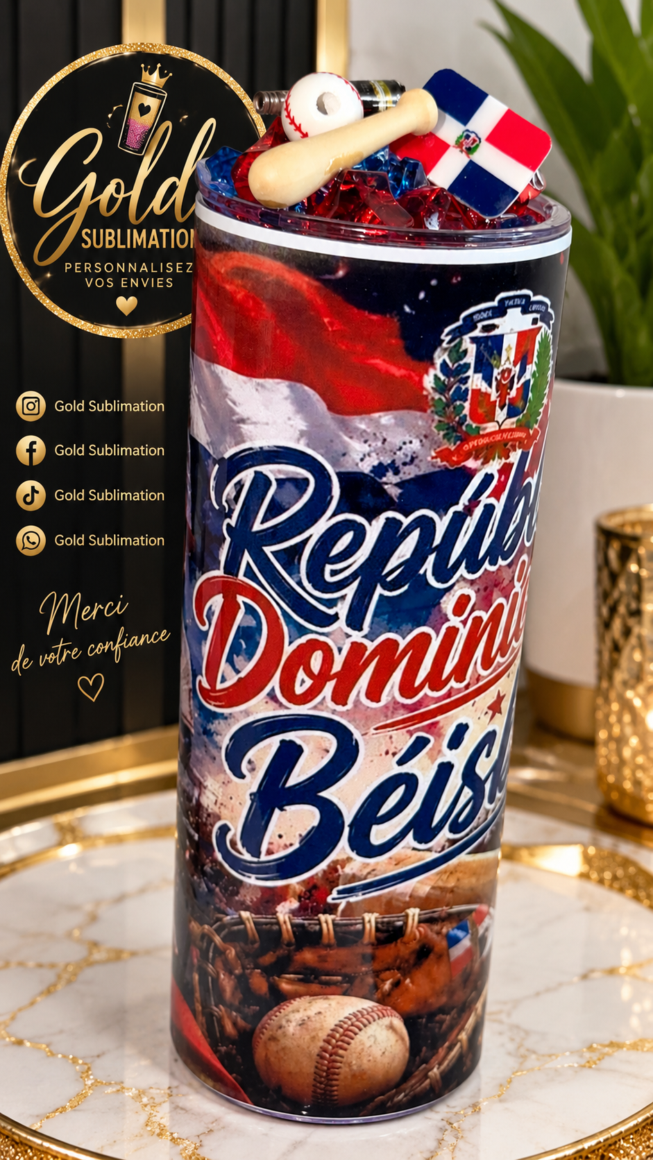 🇩🇴⚾ Gobelet personnalisé – Fierté Dominicaine 🇩🇴 20oz