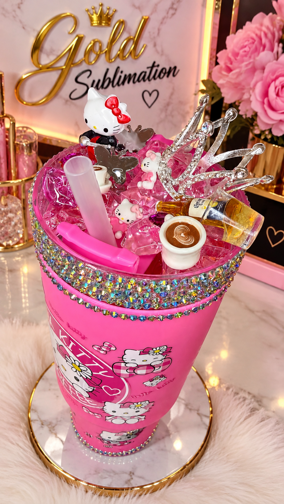 💕✨ TUMBLER HELLO KITTY PERSONNALISÉ – PINK KITTY COFFEE ✨💕 40oz