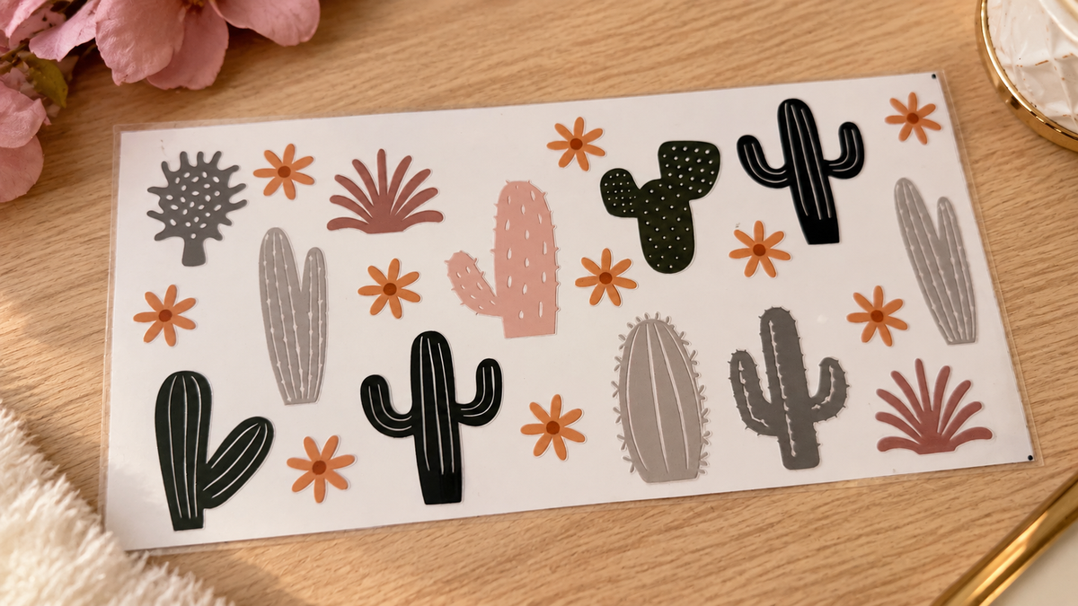 🌵 Sticker UV DTF – Collection Cactus & Fleurs 🌸 16oz