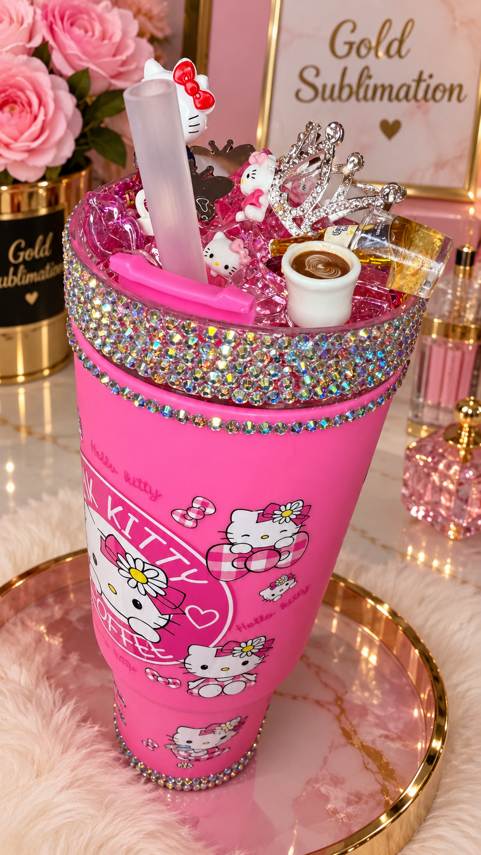 💕✨ TUMBLER HELLO KITTY PERSONNALISÉ – PINK KITTY COFFEE ✨💕 40oz