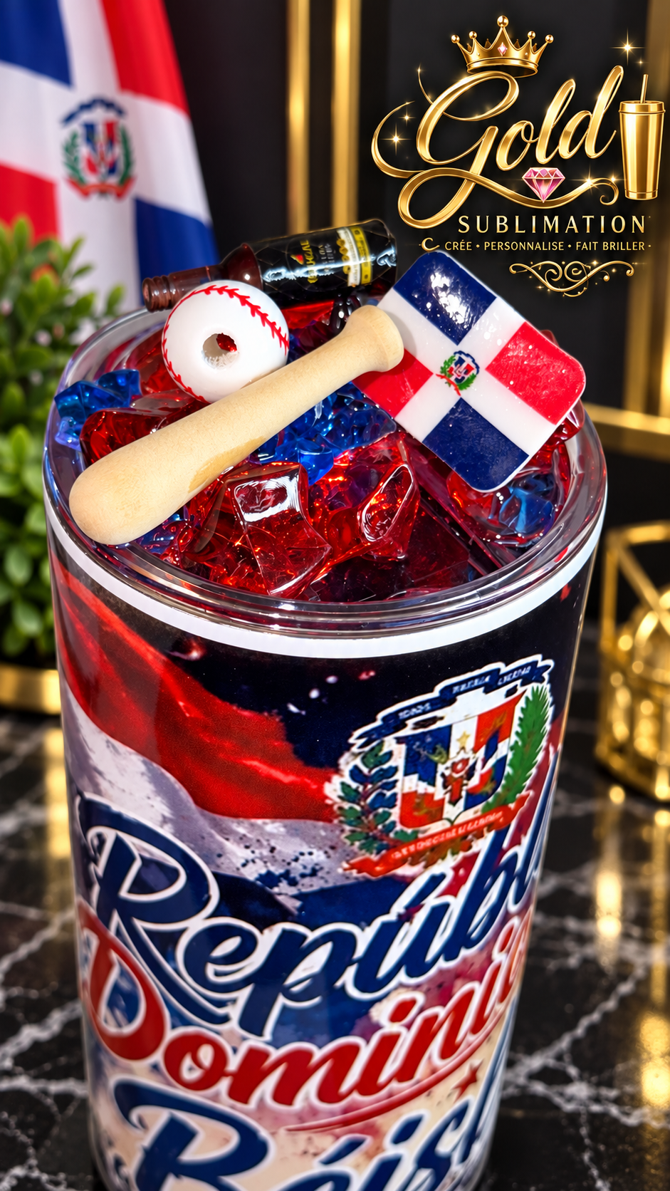 🇩🇴⚾ Gobelet personnalisé – Fierté Dominicaine 🇩🇴 20oz