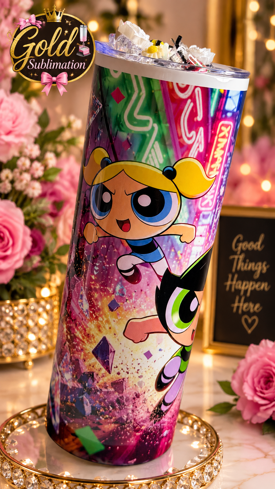 ✨ Verre personnalisé Powerpuff Girls – Gold Sublimation ✨