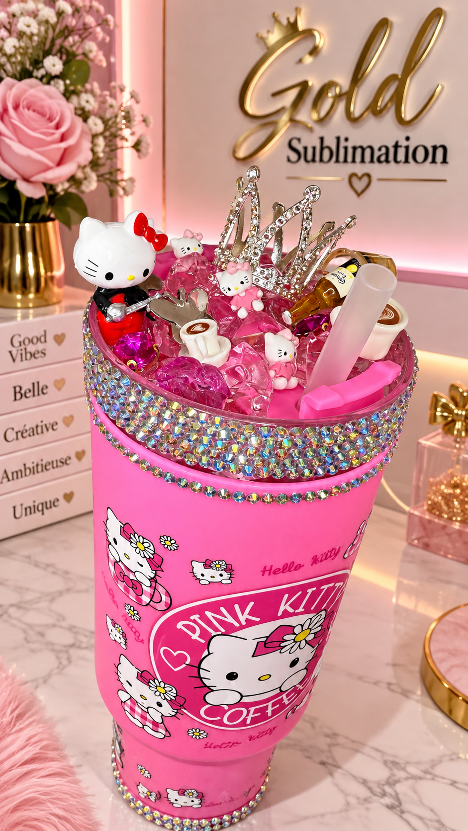 💕✨ TUMBLER HELLO KITTY PERSONNALISÉ – PINK KITTY COFFEE ✨💕 40oz