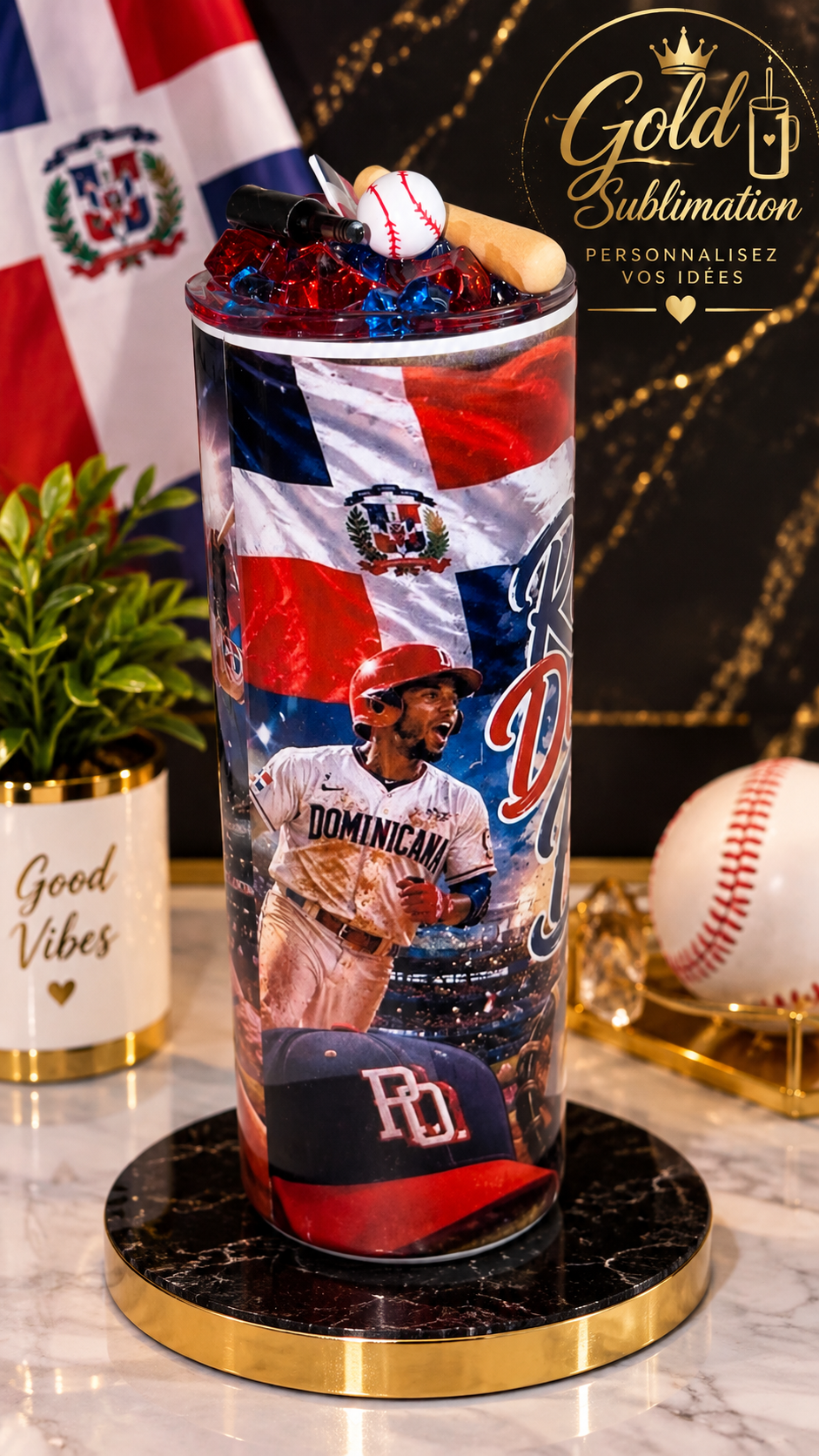 🇩🇴⚾ Gobelet personnalisé – Fierté Dominicaine 🇩🇴 20oz