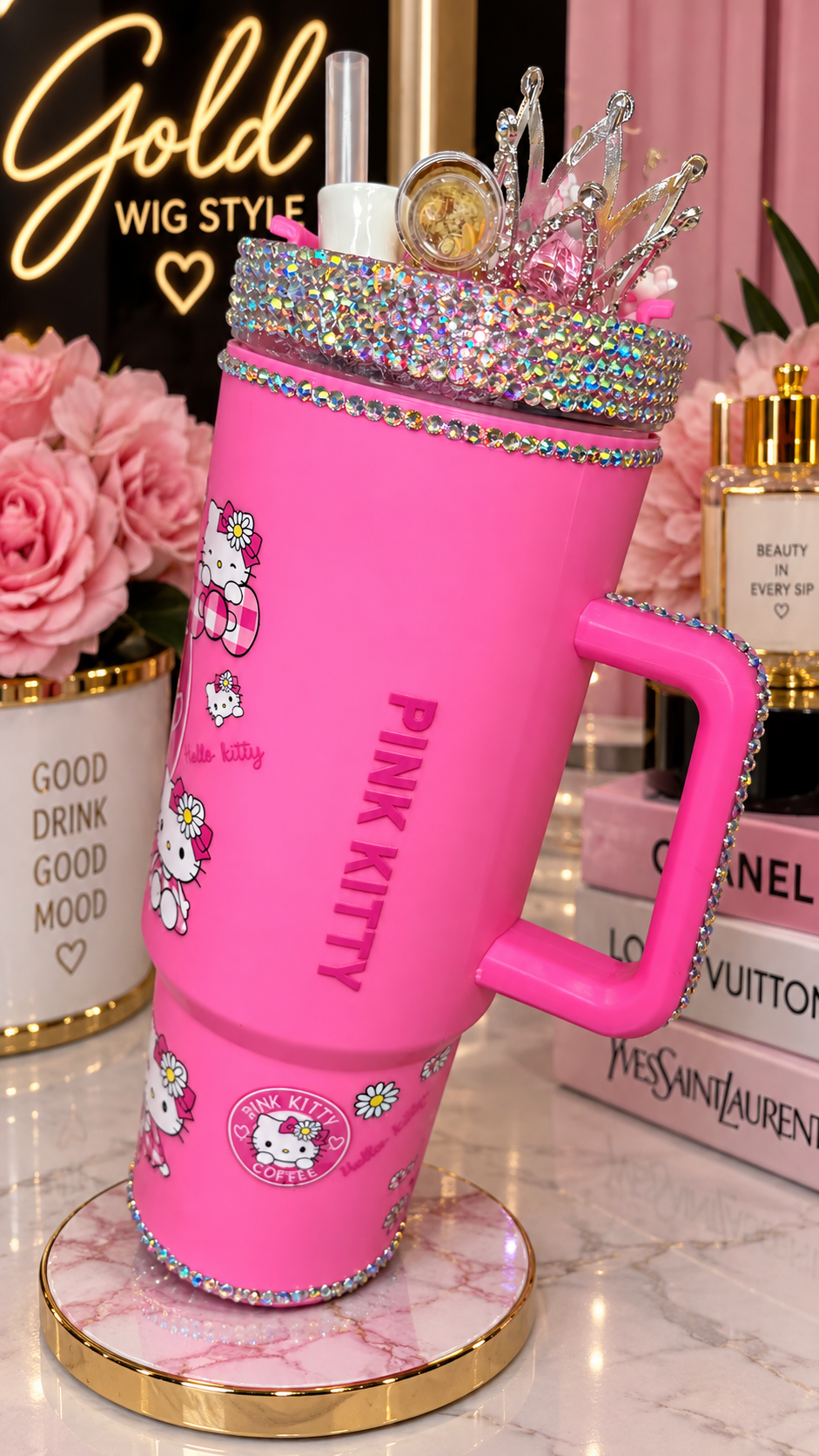 💕✨ TUMBLER HELLO KITTY PERSONNALISÉ – PINK KITTY COFFEE ✨💕 40oz