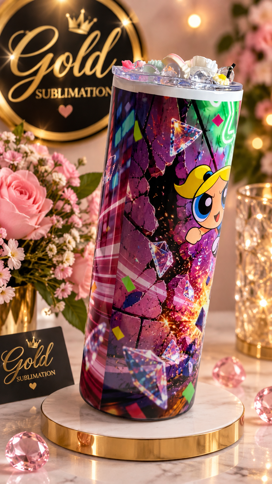 ✨ Verre personnalisé Powerpuff Girls – Gold Sublimation ✨